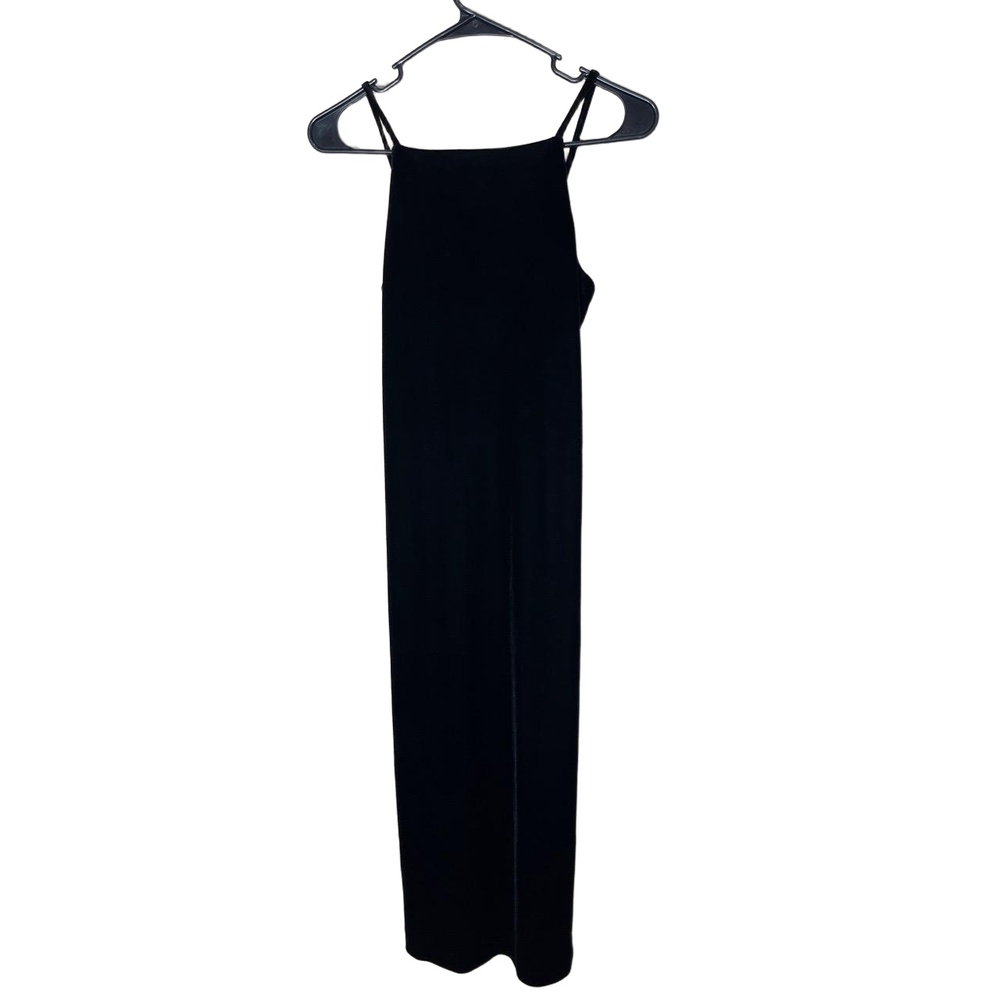 Vintage Maurices 90s Velvet Black Sleeveless High Neck Dress 3/4